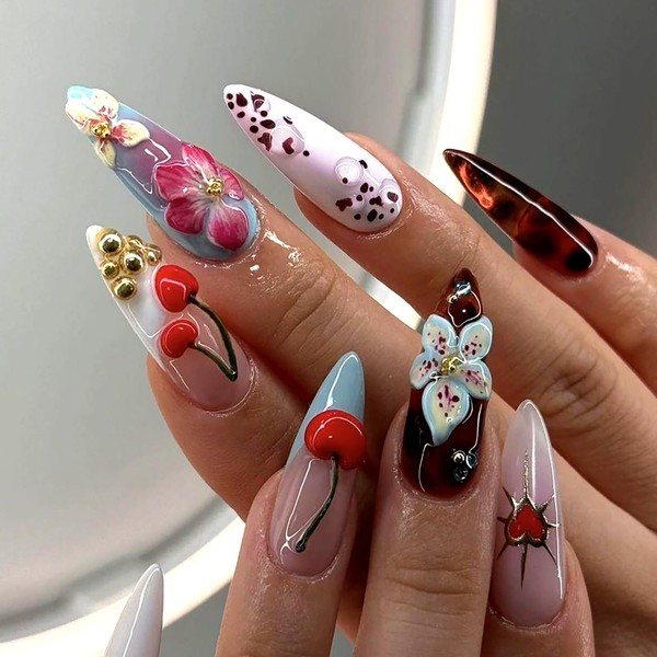 Almond Press on Nails Medium Fake Nails French Tip False