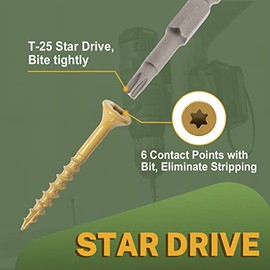 LIONMAX Deck Screws 1-1/4 Inch, Wood Screws #8 x 1-1/4", 500 PCS, Rust Resistant, Exterior Epoxy Coated, Outdoor Decking Screws, Torx/Star Drive Head Screw, T25 Star Bit Included, Tan