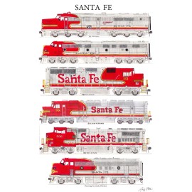 Santa Fe Warbonnet Locomotives 11"x17" Railroad Poster by Andy Fletcher signed