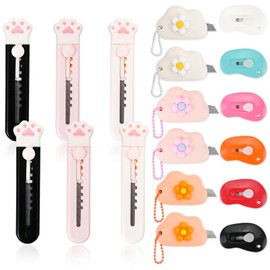 18 Psc Mini Box Cutter Retractable Utility Knife, Cute Pocket Letter Opener Slide Open with Keychain Hole, Multi-color Portable Cat Claw Cloud Shaped Envelope Slitter for Office Home DIY Crafts