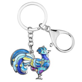 WEVENI Enamel Alloy Rooster Chicken Keychain Farm Gifts for Women Girls Bag Car Wallet Charms, Navy