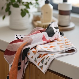 RECYCO Waffle Kitchen Towel Set of 2 - Quick Dry Microfiber Sustainable Dish Towels - Ultra Absorbent Reusable Cleaning Tea Towels - Lightweight Hand Towels,16”x 28”, Boho Oasis