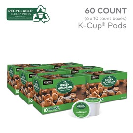 Green Mountain Coffee Roasters Hazelnut, Keurig Single Serve K-Cup Pods, Light Roast Coffee, 60 Count, (6 Packs of 10)