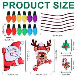 Christmas Reflective Car Magnets Set, Christmas Car Refrigerator Decorations Magnets with Santa Claus Elk Cane Candy Reflective Light Bulb Magnet Decorations for Car Garage Door Mailbox Decor