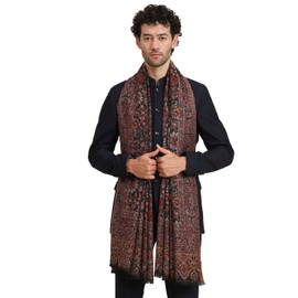 Zamour Large Kani Weave Indian Traditional Kashmiri Prayer Shawl Wrap for Men Floral Jaal Patterns 40x80 inches (Black)