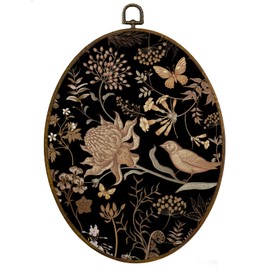 MAQIKA Botanical Brid Oval Framed Wall Art Decor, Retro Botanical Wall Art, Mid Century Modern Flower Oval Wall Hanging Decor, Farmhouse Floral Canvas Prints Wall Art for Living room, 10x10 Inch