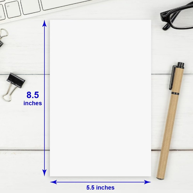 Half Letter Size Paper, 5.5"x8.5, 100gsm, White, 100 Sheets