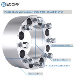 ECCPP 2pcs 3 inch 75mm 8 Lug Wheel Spacers Adapters 8x6.5 to 8x6.5 8x165.1mm to 8x165.1mm 125mm CB fits for F250 for F350 Econoline for RAM 2500 3500 DUALLY with 9/16x18 Studs Lug Nuts
