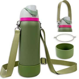 Silicone Boot Set for Cute Owala Water Bottle 24 oz - Includes Non-Slip Sleeve, Shoulder Strap & Handle Strap, Perfect Owala Accessories, Fits Owala Tumbler, Owala Free Sip, Pink owala (Camo Cool)