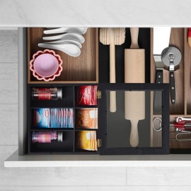 Relaxdays Tea Box, 9 Compartments, Tea Bag Storage, MDF, Acrylic, Tea Box with Viewing Window, H x W x D: 9 x 25 x 25 cm, Black/White