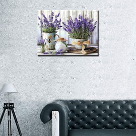 Tucocoo Rustic Lavende Diamond Painting Kits for Adults Beginner 5D Full Drill Round Crystal Rhinestone, Romantic Purple Flower Pots Picture Diamond Gem Art Home Wall Decor 12x16 inches (DIY Frame)