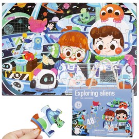 Exploring Aliens Jumbo 48 Piece Puzzles for Kids Ages 4-8, Educational Preschool Floor Puzzles for Kids Ages 4-6 with Bonus Puzzle Sticker Sheets, Ideal Learning Toy Gift for Kids Ages 8-10