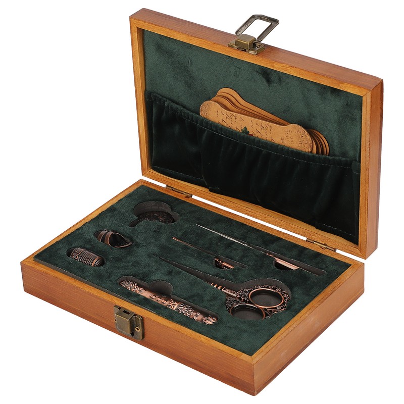 Vintage Embroidery Scissors Set Wooden Stainless Steel Sewing Box Scissors