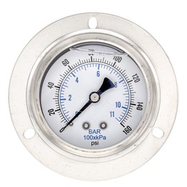 PIC Gauges 204L-404F Front Flanged Panel Mount Glycerine Filled Pressure Gauge w/ SS Case/Bezel, Brass Internals, PC Lens, 4" Dial, 0/160 psi Range, 1/4" Male NPT