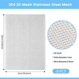 8pcs Wire Mesh Sheet 304 Stainless Steel Mesh A5 Rodent Mesh Metal Mesh Sheet Fine Mesh Pest Proofing Mouse Mesh Air Brick Covers for Window Door Kitchen Garden 21x15 CM