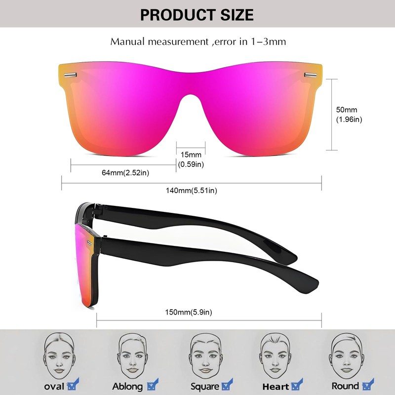 Vanolu Rimless Mirrored Sunglasses, Black Frame, Silver Reflective Lens (Pink+Purple