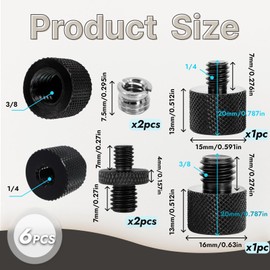 Pack of 6 Tripod Adapters 1/4 to 3/8 Inch Thread Tripod, 3/8 to 1/4 Inch Adapter Double Screw, Screw Adapter Camera Tripod Microphone Stand, Robust Metal Thread for Photo Accessories