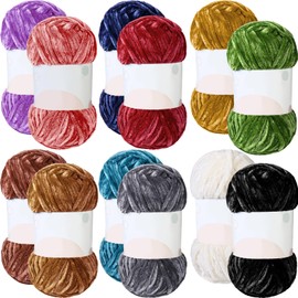 Xinnun 12 Skeins 1116 Yards Chenille Yarn 6mm Soft Thick Plush Yarn Fluffy Velvet Yarn for Crocheting Knitting DIY Craft Making Blankets, Clothes, 3.5 Oz/Skein (Elegant Color)