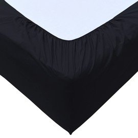 POSH WAVE Easy-care Fitted Sheet 25CM/10 Inches Deep with Elasticated Corners, Breathable & Durable Polycotton Bed Sheets (BLACK, SUPER KING)