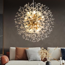 JUHOM Chandelier Crystals, 12-Light Firework Modern Chandeliers Ceiling Light, G9 Bulbs Dandelion Pendant Lamp, Hanging Lighting Fixture for Bedroom, Dining Room, Kitchen, Farmhouse, Hallway (Gold)