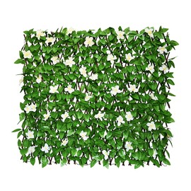Sumery Expandable Fence Privacy Screen for Balcony Patio Outdoor,Decorative Faux Ivy Fencing Panel,Artificial Hedges (Single Sided Leaves) (4, White Flowers)