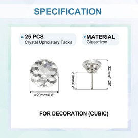 sourcing map 25 Pcs Crystal Upholstery Tacks 20mm Diamond Upholstery Nails for Sofa Furniture Bed Headboard Tufting Wall Decoration DIY Crafts (Cubic)