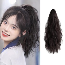 HAPVITAL Ponytail Point Wig, Curly Long, Ponytail Wig, Curly Hair, 15.7 inches (40 cm), Easy Clip Type, Extension, Ponytail, Long, Natural (Natural Black)