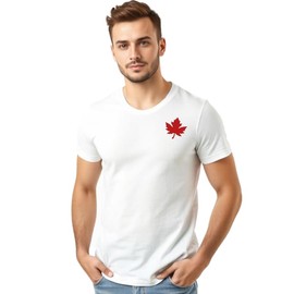 Mens Canada Day T-Shirt, Custom Handmade Maple Leaf Tshirt for Men, Minimalist Canada Shirt L1, White (M)