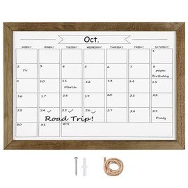 TORASO Dry Erase Monthly Calendar Board, Magnetic Whiteboard for Wall, Office,School,Home, Rustic Brwon Wood Frame Hanging Board for Kitchen Grocery List Drawing Memo, 10.5"x 14.5"(YL-RB-2737-B)