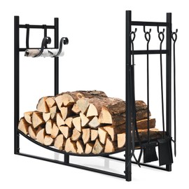 IRONMAX 30 Inch Firewood Rack, Indoor/Outdoor Fireplace Wood Storage Stand with Fireplace Tools Set & Kindling Holder, Heavy Duty Fire Log Stacker Holder for Stove Fire Pit