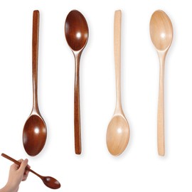 4 Pcs Wooden Spoons for Eating 7.2 Inch Wooden Honey Spoon Wood Cooking Spoons，Two Colors Wood Spoon Set Suitable for Soups, Coffee, Salads, Ice cream, Grains, and Fruits