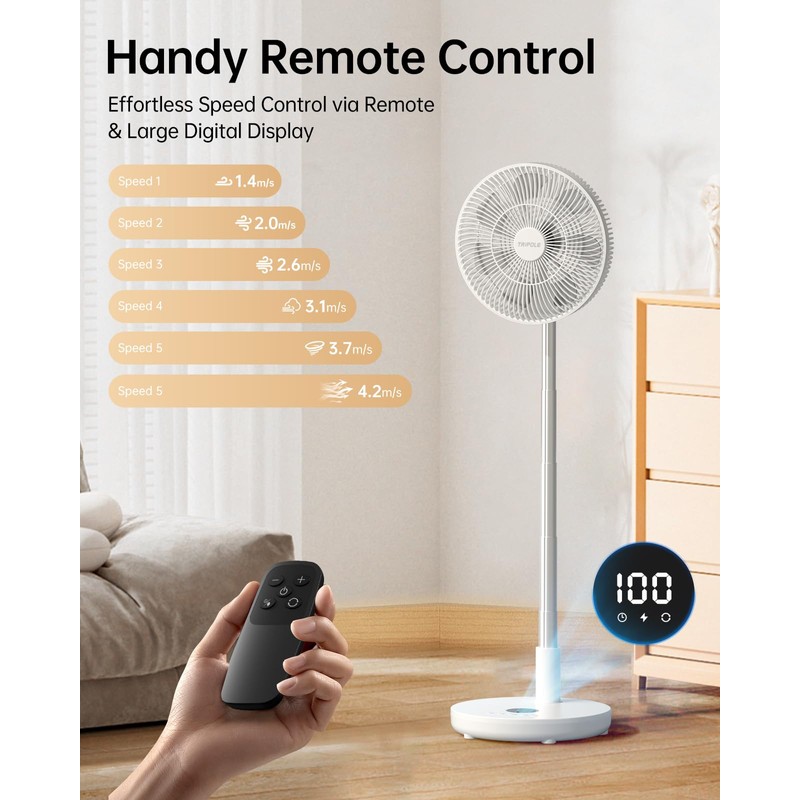 TriPole Oscillating Fan Portable Quiet Standing Fan with Remote, 12"