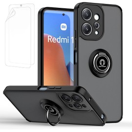 Case for XIAOMI [Redmi Note 12 4G] with Ring Kickstand - Soft Skin Feeling - Semitransparent - Anti-Scratch Liquid Silicone Shock-Absorbing (Black, Redmi Note 12 4G)