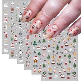 6 Sheets Christmas Nail Art Stickers Christmas Snowman Nail Decals 3D Self-Adhesive Cute Santa Claus Elk Bell Penguin Design Manicure Sliders Nail Art Supplies Winter Sticker for Nail Art Decorations