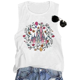 SFHFY Magical Tank Top Women: Magic Kingdom Shirts Fairy Castle Tee Casual Summer Vacation Sleeveless Tops White
