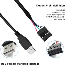 Duttek 9 pin USB Header to USB Cable, USB 2.0 Type A Male to Dupont 9 Pin Female Header Motherboard Cable Cord (AM to 9Pin 0.2M)(2 Pack)