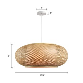 RUNNUP Vintage Bamboo Woven Light Creative Chandeliers Decoration Chandelier Pendant Light Wicker Light with Fixtures Bird cage Shade 1 Light for Dinging Room, Farmhouse, Beige 15.57 inch