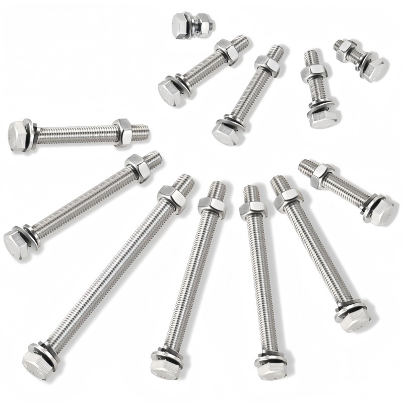 Boxonly M8x60mm Hex Head Screws Bolts, Nuts, Flat & Lock