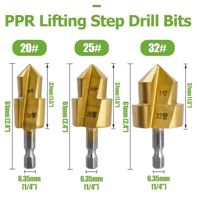 Bestgle 3 Pcs PPR Lifting Step Drill Bits, 1/4" Hex