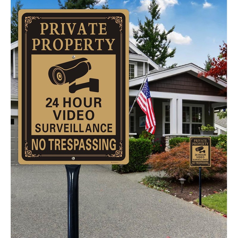 2 Pack Private Property No Trespassing Signs with 36-Inch Metal