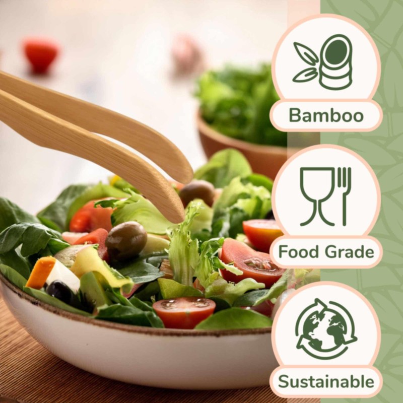 BambooMN 7" Reusable Bamboo Toast Tongs, Curved Arms, Carbonized Brown