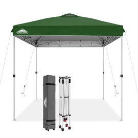 EAGLE PEAK 8x8 Pop Up Canopy Tent Instant Outdoor Canopy Easy Set Up Straight Leg Folding Shelter with Wheeled Bag, 8 Stakes and 4 Ropes, Green