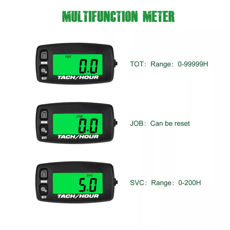 Yooreal Digital Hour Meter Tachometer RPM alerts For lawn mowers,