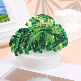 Vovii Green Leaf Shape Fun Hair Claw Clip, Plant Novelty Acetate Clips for Women's Unique Accessories (3.74inch)