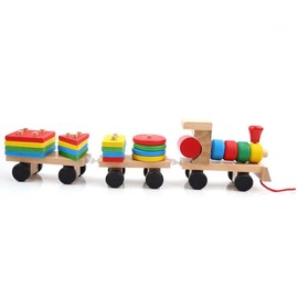 Expreso colorido, tren de madera, tren con figuras para ensartar, tren arcoíris con fichas, juguetes para ensartar, juguetes montessori, regalos para niños pequeños