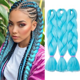 Silk-co Ombre Braiding Hair Synthetic Braid Hair Extensions Afro Jumbo Braids 3 Bundles 24inches [300g-Light Blue]