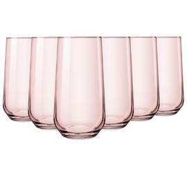 Biandeco Pink Highball Glasses Set of 6, Tall Glass Cups for Cocktail, Long Drink, Water, Juice, Ice Tea, Mojito, 16 oz Rose Color Bar Glassware