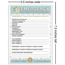 TLC Safety By Design Emergency Contact Fridge List in 5.5” x 7.5” Plastic Cover Magnetic Sleeve Refrigerator Safety Important Phone Call Numbers (2 Cards and 1 Magnetic Sleeve, Pastel Medical ICE)
