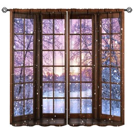 JESTRONRY - Cortina de bosque de invierno, árbol natural, bosque, copo de nieve, salida del sol, día de nieve, invierno, día festivo, tela para el hogar, sala de estar, recámara, cocina, baño, decoración de 42 x 45 pulgadas de ancho