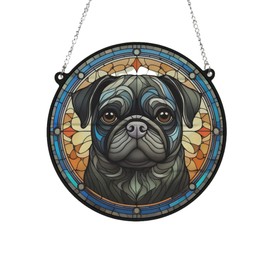 Image Industry Pug Black Stained Glass Effect Suncatcher - Garden Gift - Dog Gift - Pet Memorial (19cm)